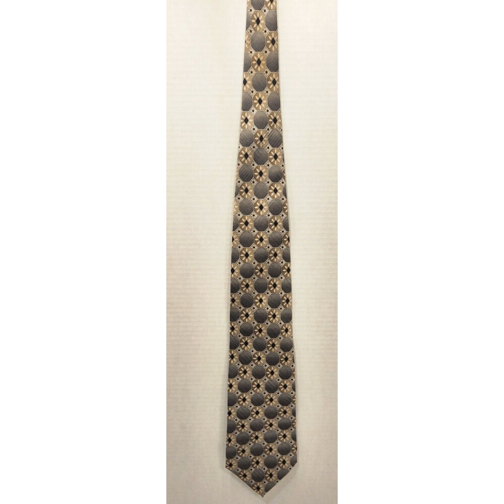 Pierre Cardin Men's Silk Tie Grey Tan Geometric Designer Neckwear Vintage
